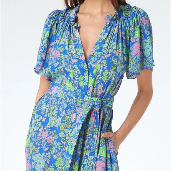 Gilner Farrar Sydney Maxi Dress Blue Green Floral Print Boho Chic Size Large - Picture 2 of 10